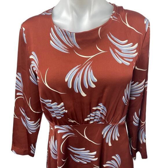 Ann Taylor LOFT Women's Brown Floral 3/4 Sleeve Midi A-Line Fit & Flare Dress 6 - Picture 3 of 5